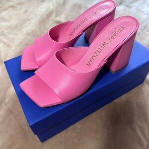 Stuart Weitzman Vibrant Pink Block Heel Mules new in box